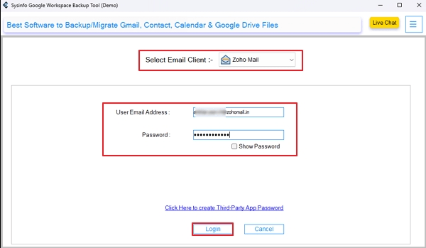 Select Zoho Mail, Complete Sign In