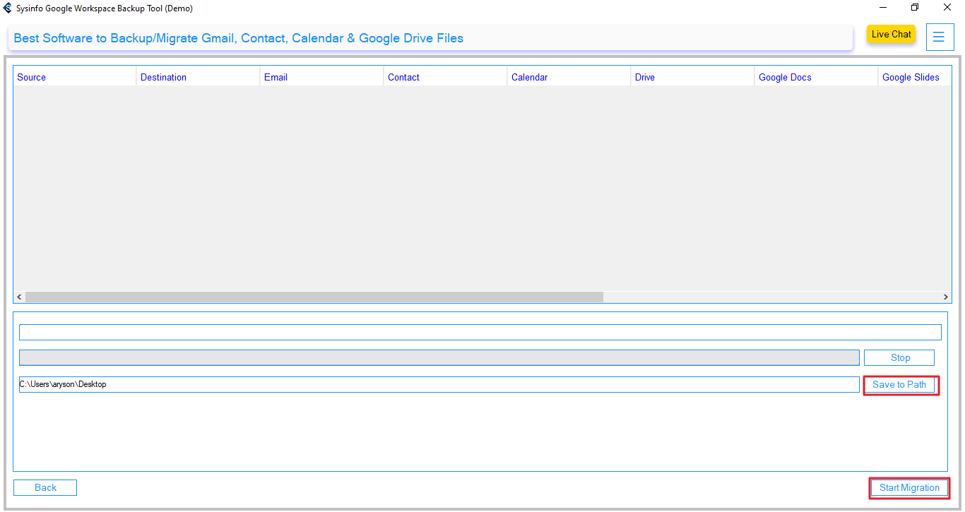 Select your Save to Path then click Start Migration