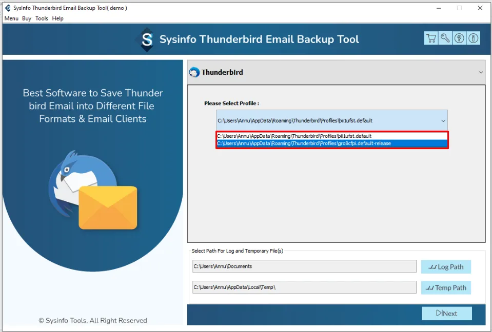 Start the Thunderbird Mail Backup Tool
