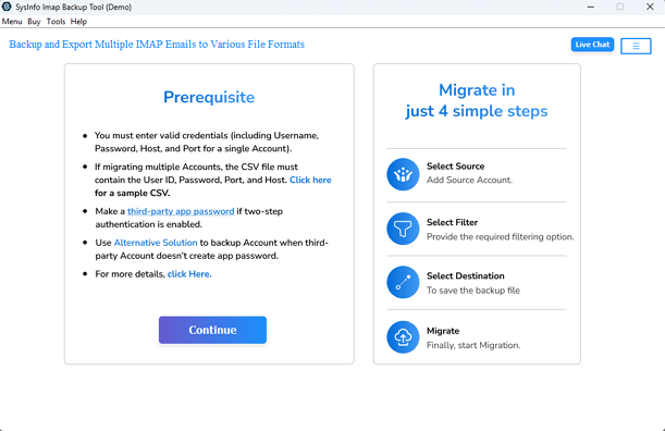 Start the IMAP Mail Backup Tool