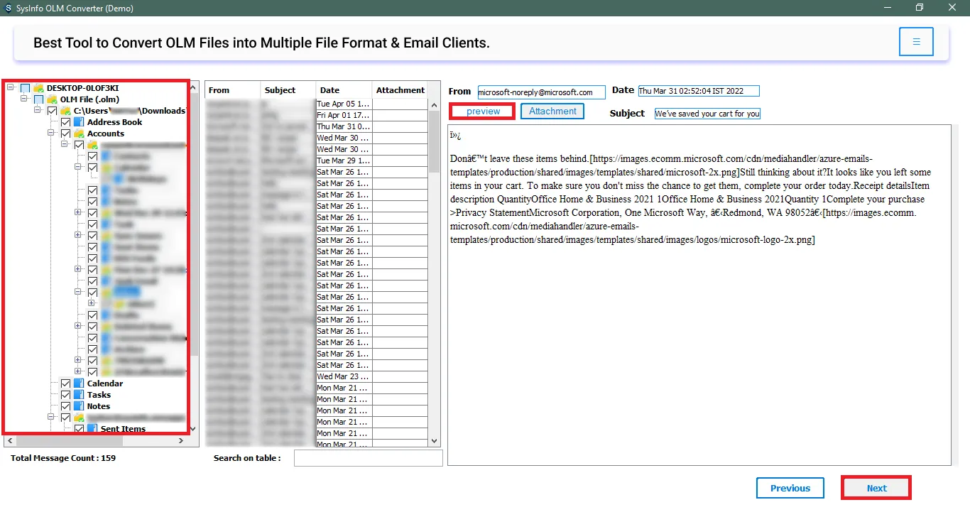 Choose folders the Tap Next