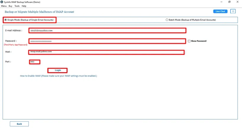 Launch the IMAP Email Backup Tool