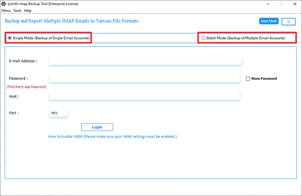 Launch the IMAP Backup Tool
