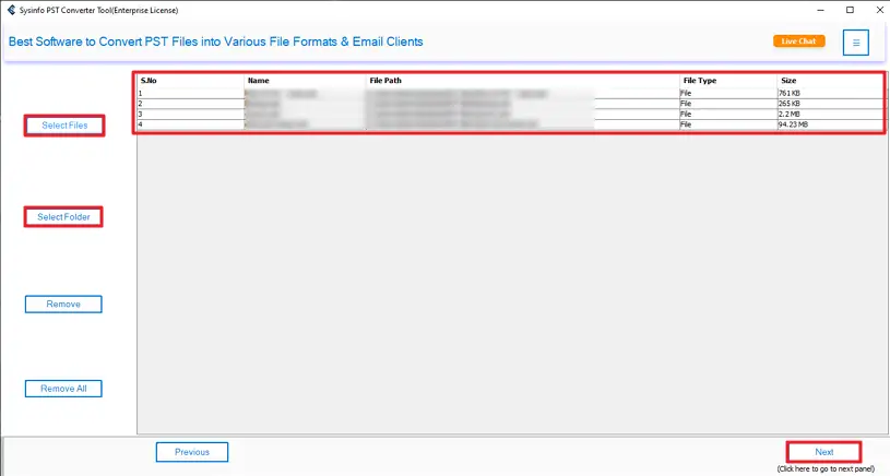 Select the PST file/folder