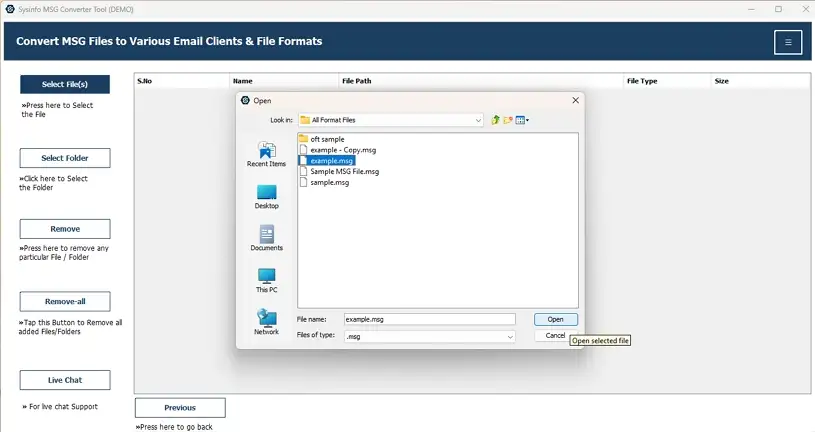 Select File or Select Folder
