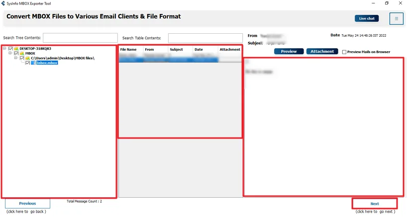 Preview the MBOX files