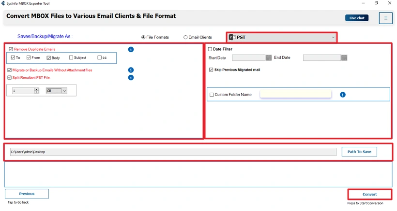 Choose PST and apply filters