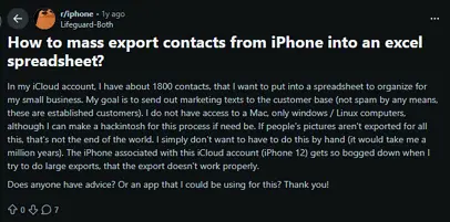Export iPhone contacts to Excel Needs