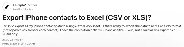 Export iPhone contacts to Excel Query