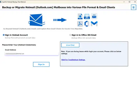 Launch the Hotmail Backup Software