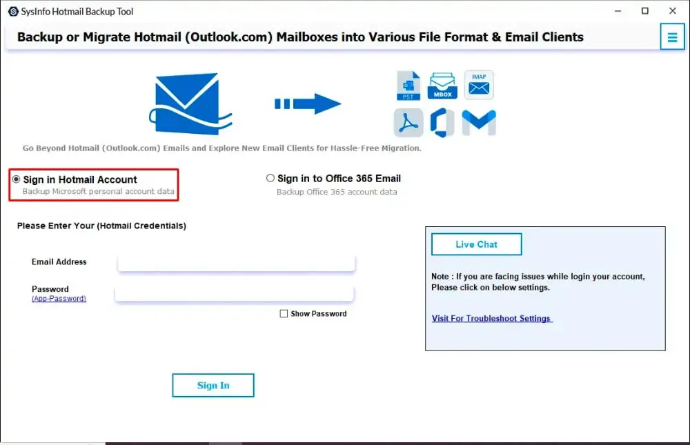 Launch the backup tool