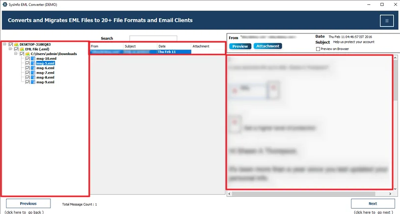 Preview and select files to import