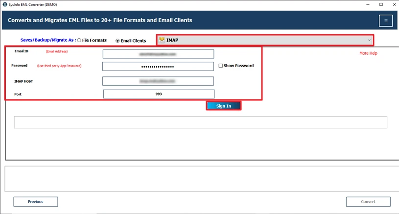 Choose IMAP as the destination