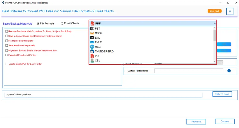 Choose PDF and click Next
