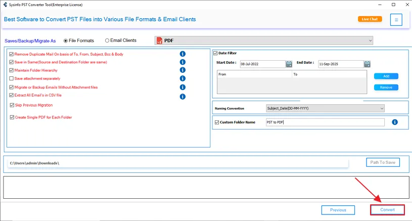 Apply the filters pick a Path to Save and tap Convert