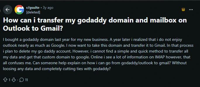 Transfer Email from GoDaddy to Gmail user query
