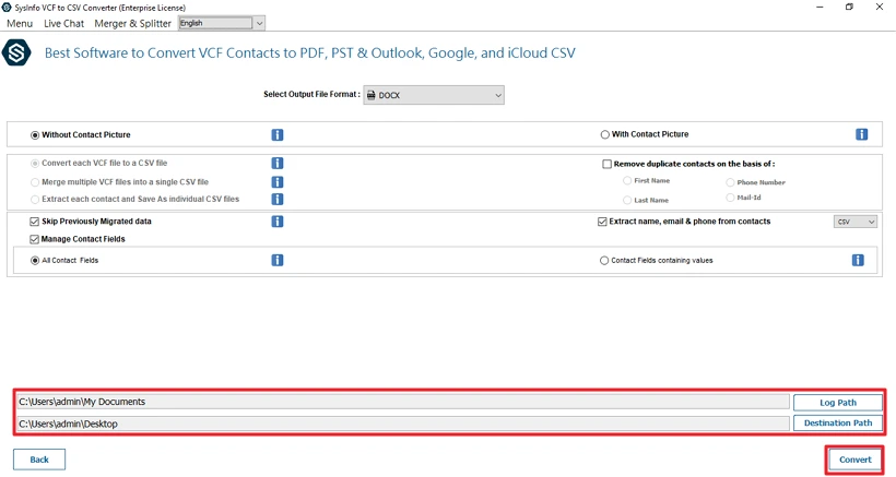 Convert VCF to Word step 5
