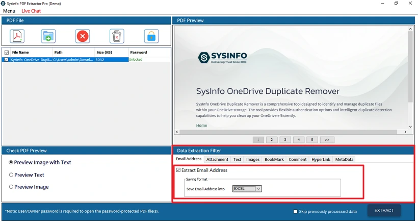 Extract Email Addresses from PDF step 4