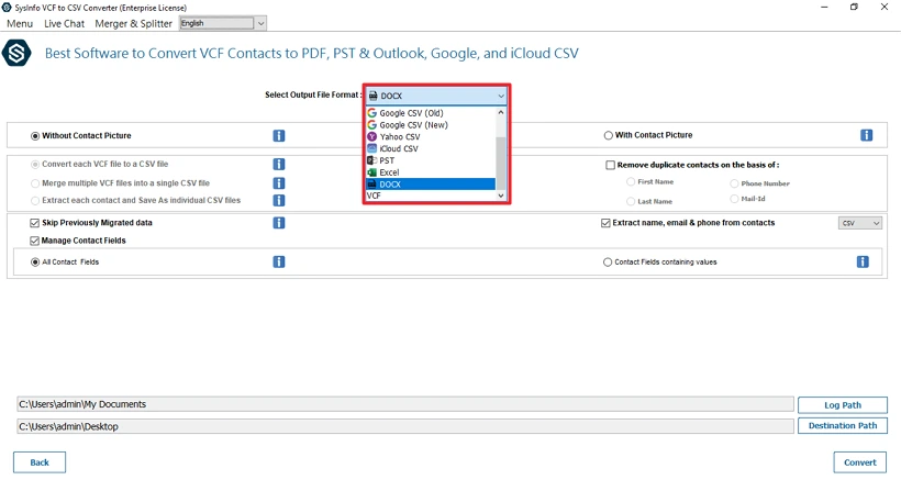 Convert VCF to Word step 3