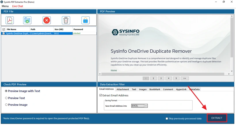 Extract Email Addresses from PDF step 5