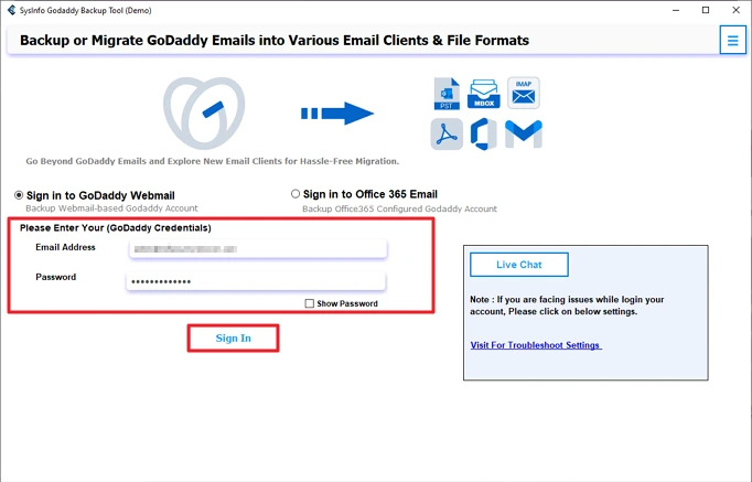 Transfer Email from GoDaddy to Gmail step 1