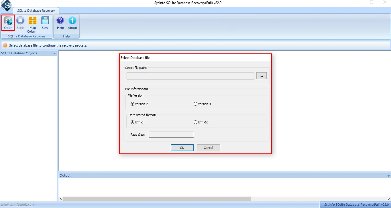 Open the SQLite Recovery Tool