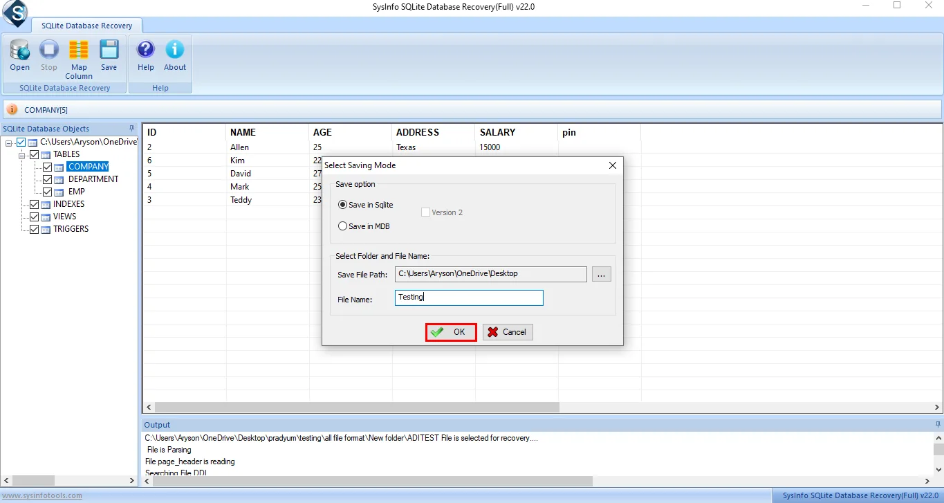 Choose the destination folder and click OK