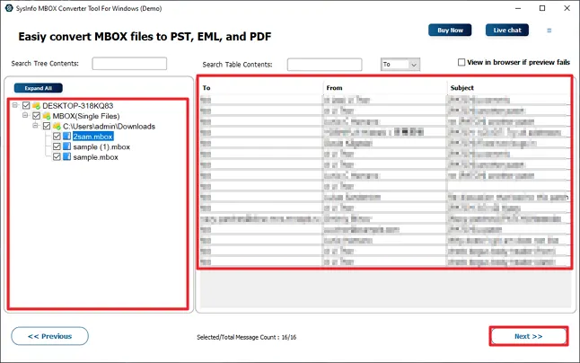 Select files and click Next