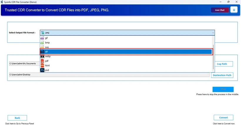 Convert CDR to TIFF
 step 4