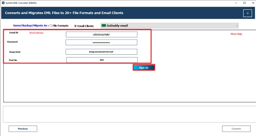Import EML Files to GoDaddy
 step 4