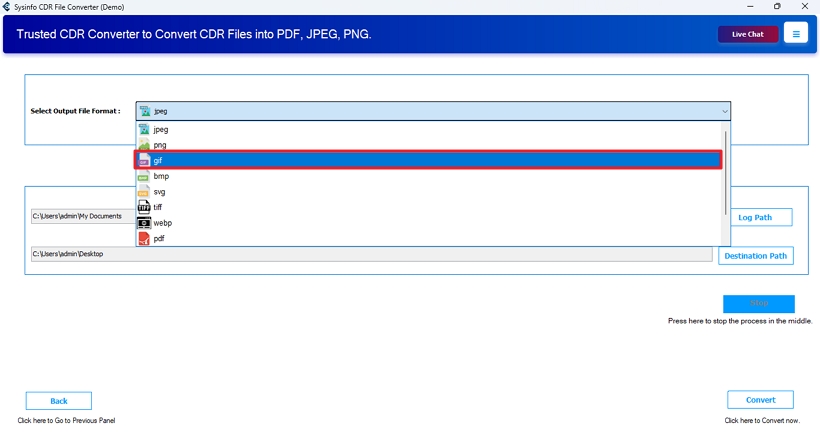 Convert CDR to GIF
 step 4