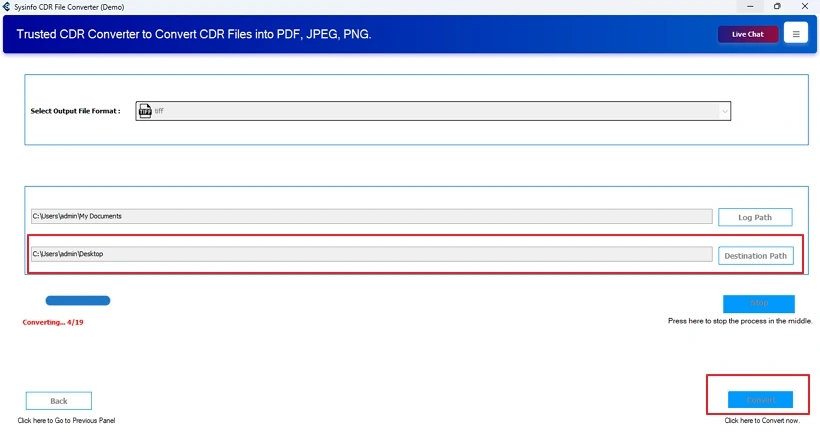 Convert CDR to TIFF
 step 5