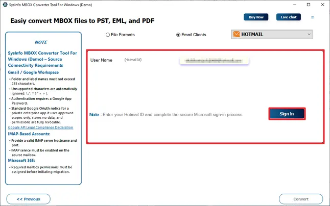 Import MBOX to Hotmail
 step 5