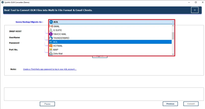 Import OLM to AOL Mail
step 3