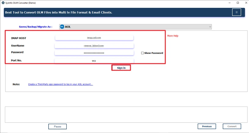 Import OLM to AOL Mail
step 4