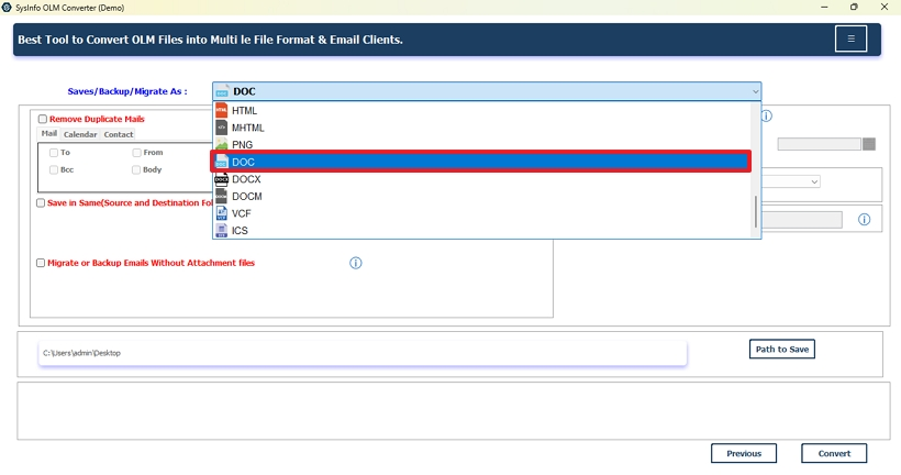 Convert OLM File to DOC
 step 4
