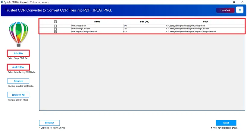 Convert CDR file to JPG
step 2