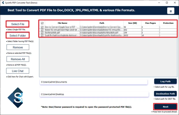 Then, add the PDF files and click Next.