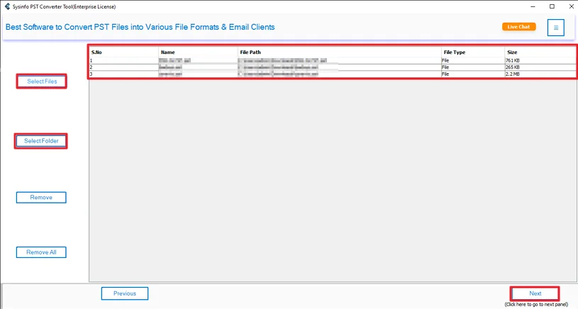 Then, add the PST files and click Next.
