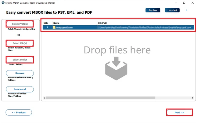 Then, load your profile, or you can add the MBOX files.
