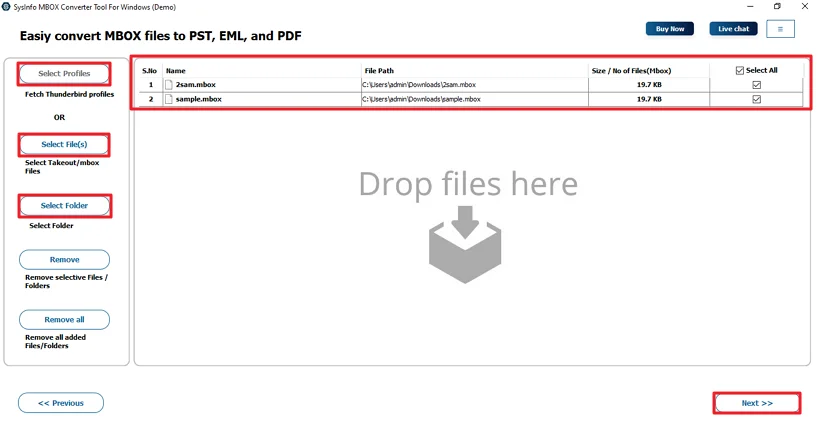 Then, add the MBOX files or load your Thunderbird profile.