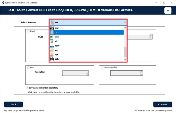 After that, choose the TXT format.