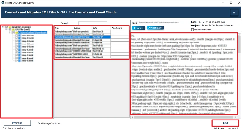 After that, select and preview files and click Next.