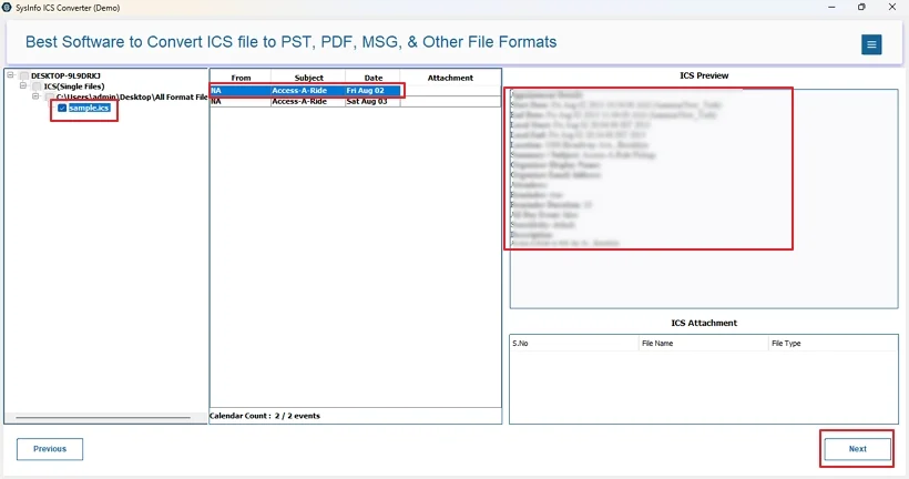 Further, choose the folder from the tree after preview. Tap Next. 
