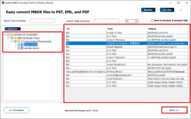 Open the tree structure, select files, and click Next.