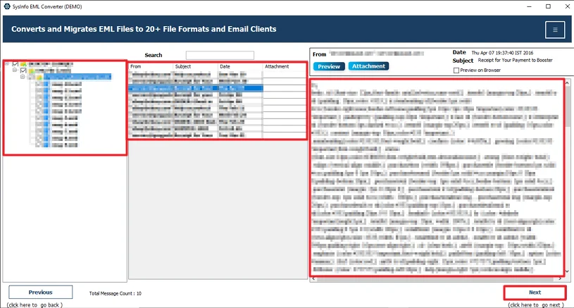 Preview and then select files and click Next.