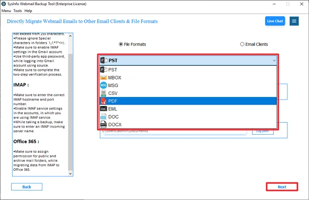Further, choose the format for backup.