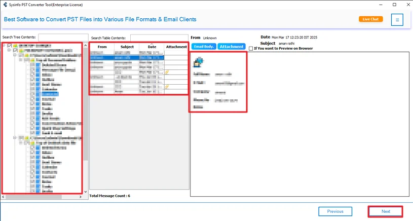 Thereafter, preview and select PST files and hit Next.