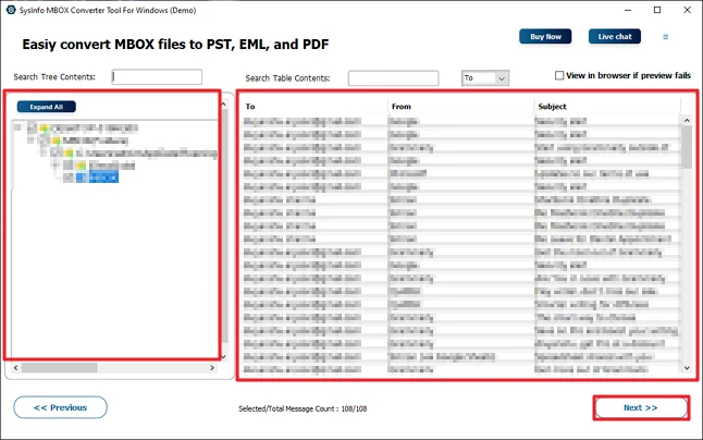 After that, preview and select files and click Next.