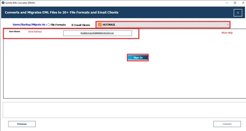 Further, choose Hotmail and log in with your credentials.